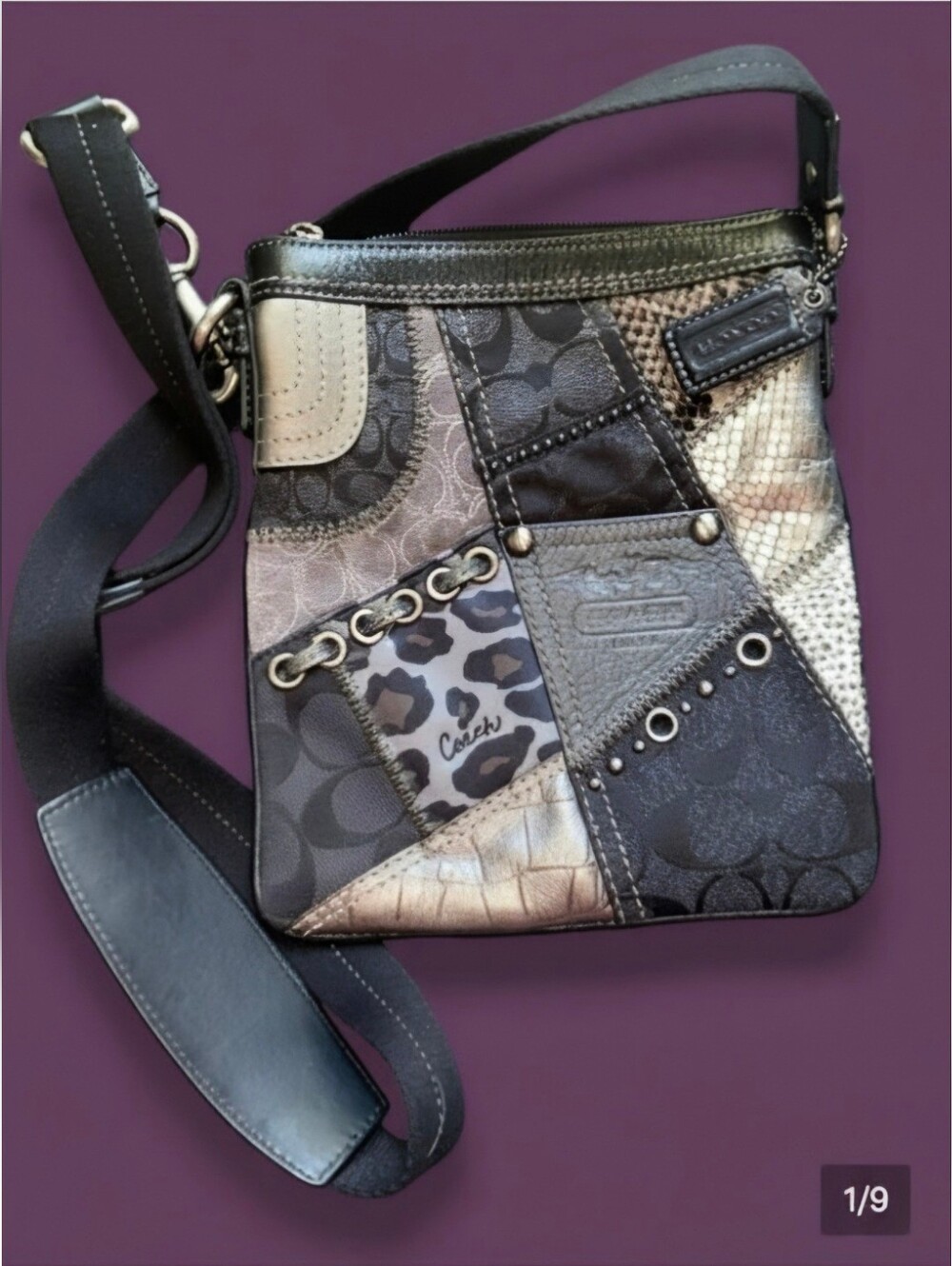 Coach Y2k Vintage Patchwork Crossbody Bag in Black and Gray
